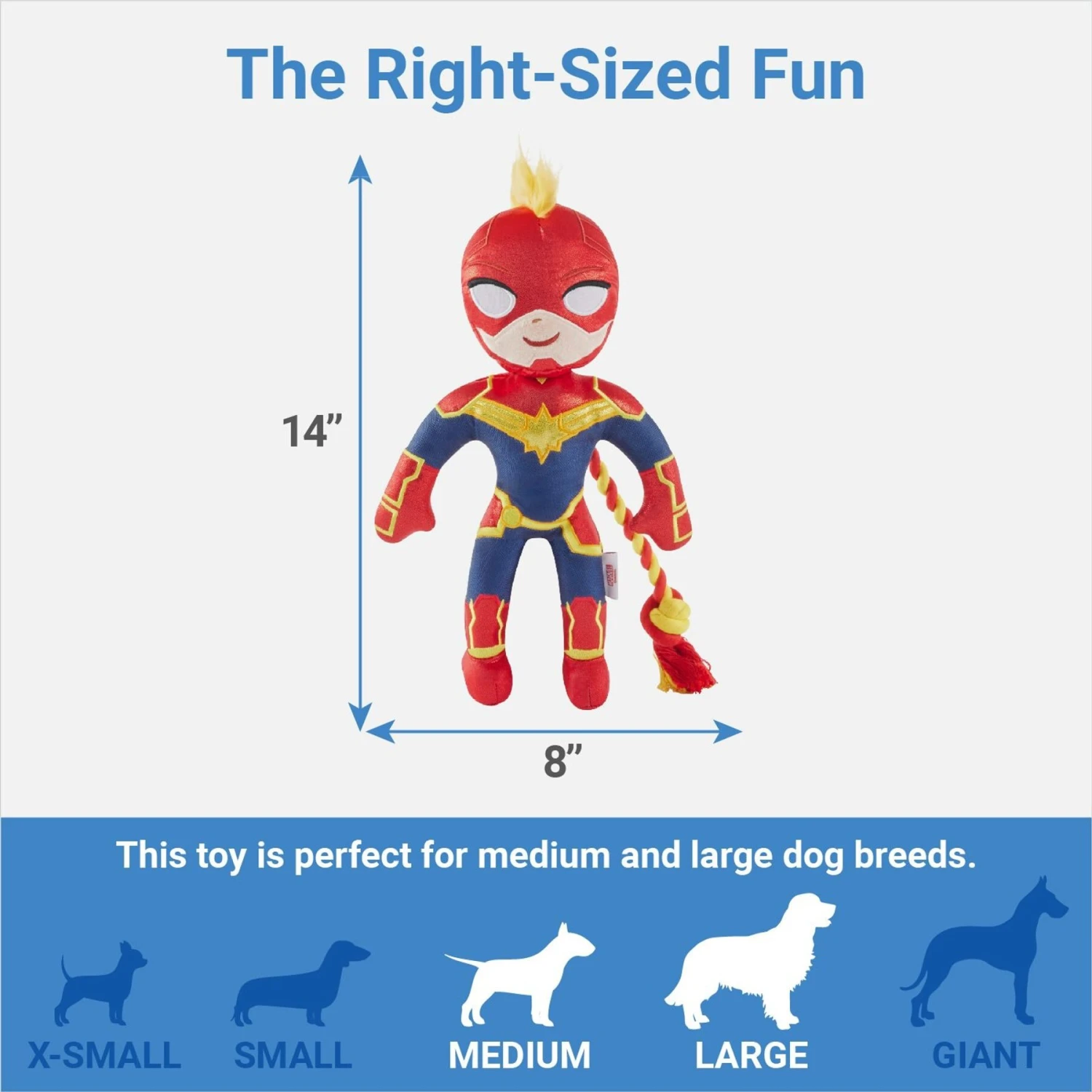 Marvel 's Captain Marvel Plush With Rope Squeaky Dog Toy 2 Marvel 's Captain Marvel Plush With Rope Squeaky Dog Toy - Image 2