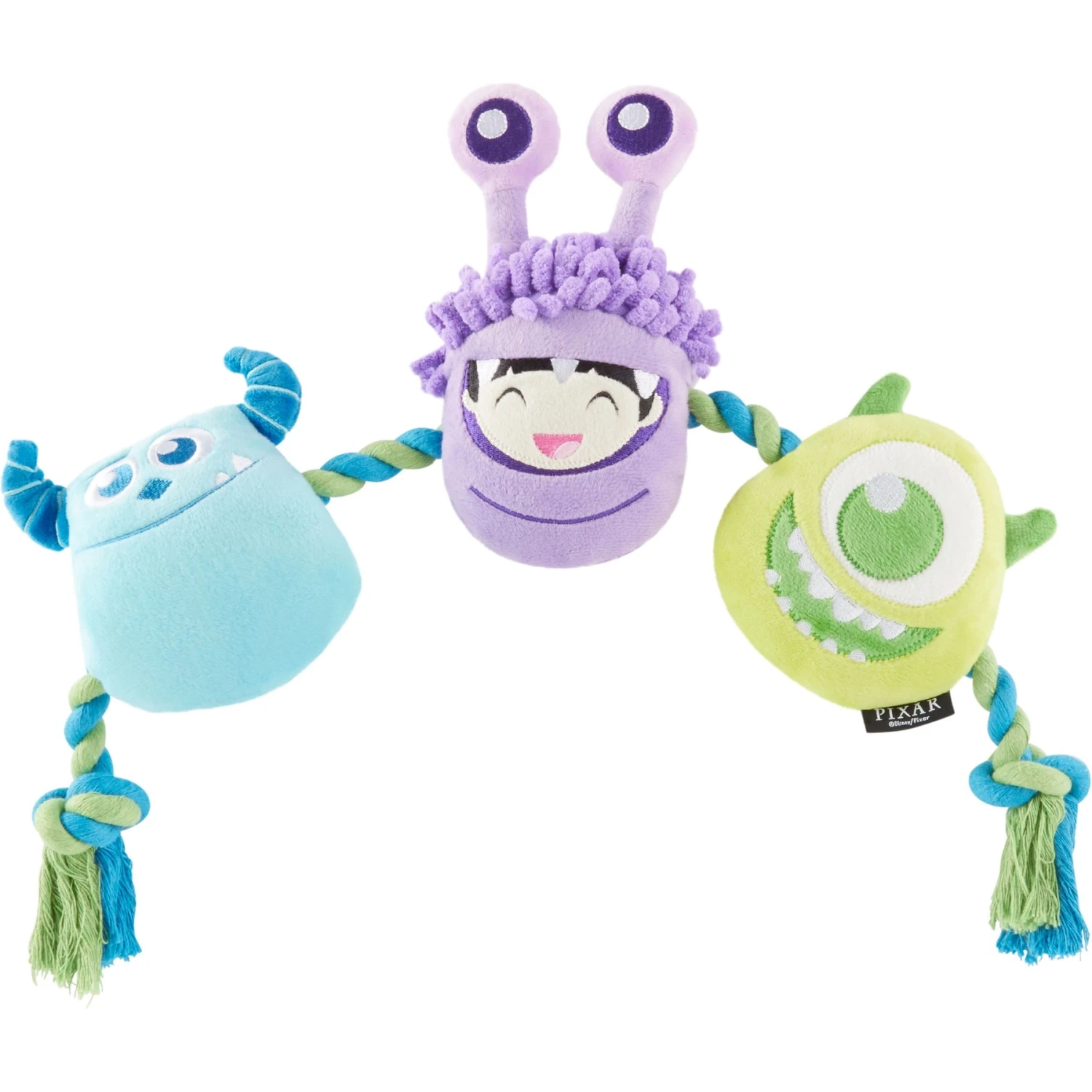 Pixar Monsters, Inc. Plush With Rope Squeaky Dog Toy 1 Pixar Monsters, Inc. Plush With Rope Squeaky Dog Toy