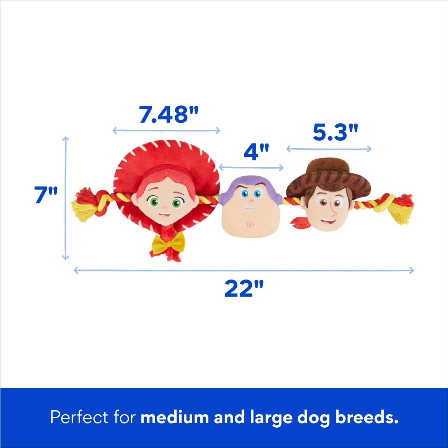 Pixar Toy Story's Woody, Jessie, & Buzz Lightyear Plush With Rope Squeaky Dog Toy 2 Pixar Toy Story's Woody, Jessie, & Buzz Lightyear Plush With Rope Squeaky Dog Toy - Image 2