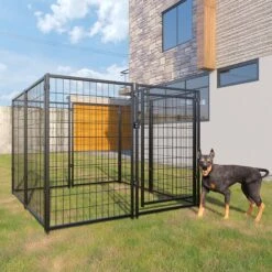 Coziwow By Jaxpety 47-in Metal Outdoor Dog Kennel Playpen, Black, 4.9 X 4.9 X 3.9 -ft