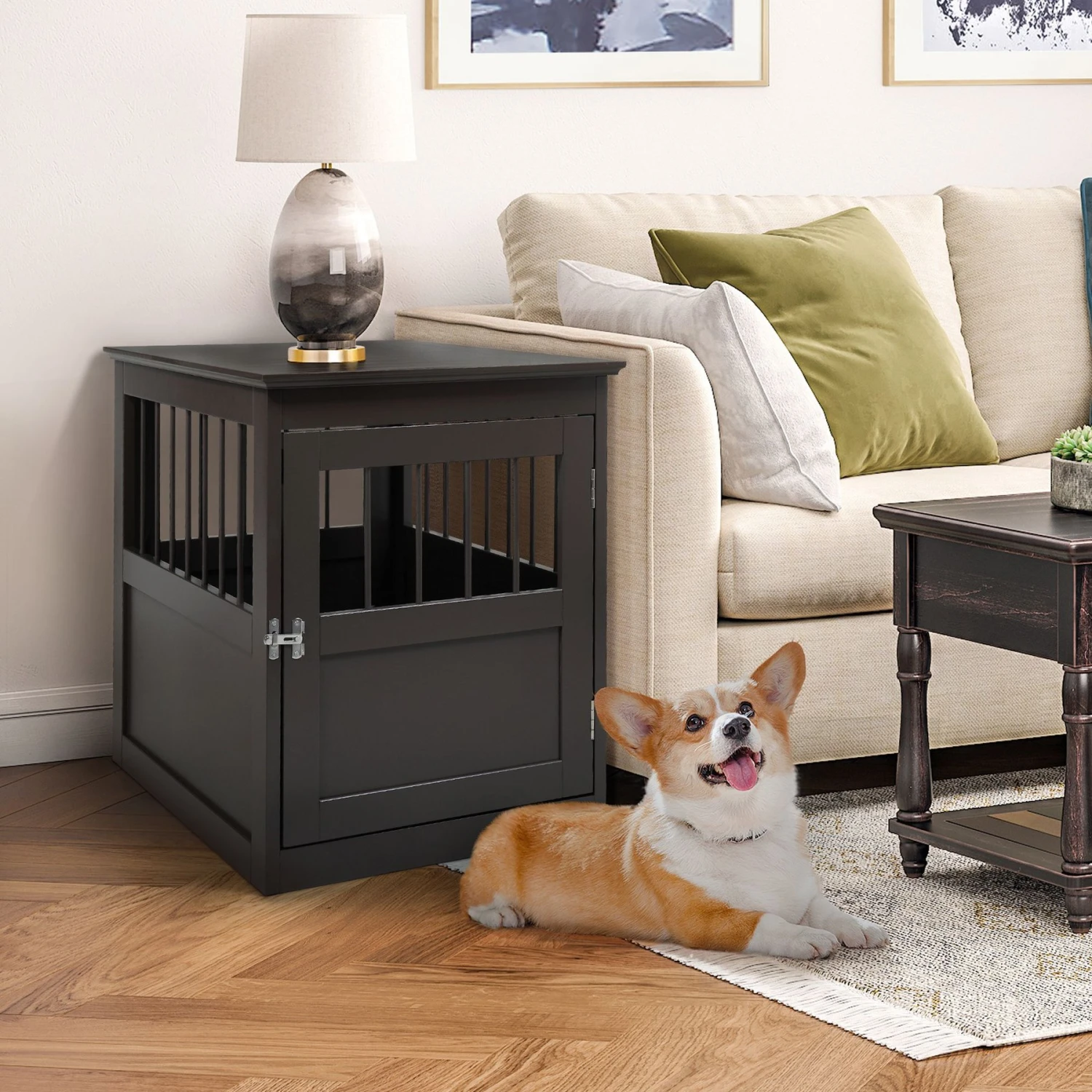 Coziwow By Jaxpety Single Door Furniture Style Wooden Dog Crate & End Table, Brown 2 Coziwow By Jaxpety Single Door Furniture Style Wooden Dog Crate & End Table, Brown - Image 2