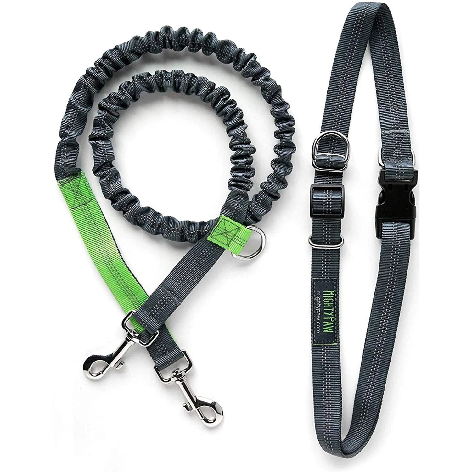 Mighty Paw Hands Free Nylon Bungee Dog Leash Set 1 Mighty Paw Hands Free Nylon Bungee Dog Leash Set