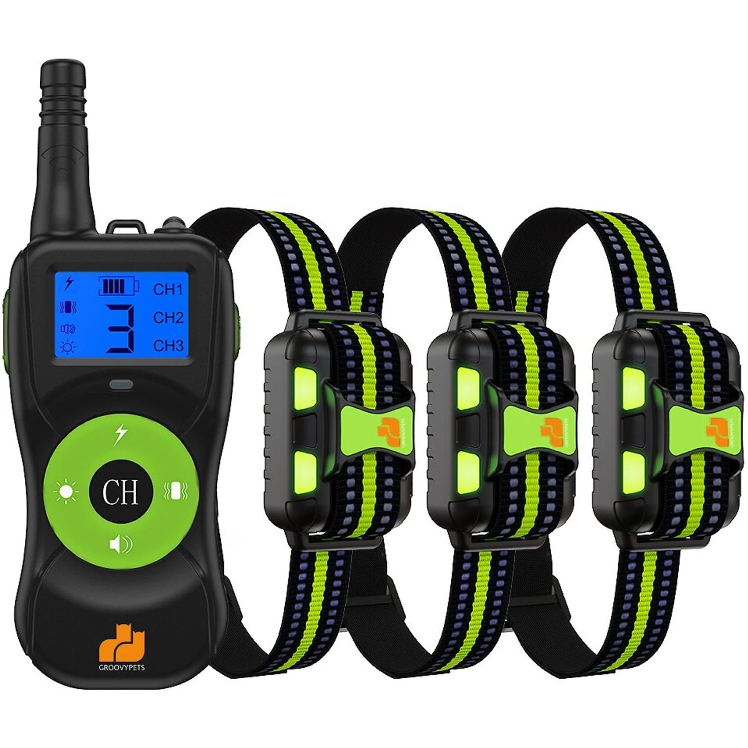 GroovyPets Three-Dog Kit 800 Yard Waterproof Long-Life Rechargable Remote Dog Training Shock Collar System 1 GroovyPets Three-Dog Kit 800 Yard Waterproof Long-Life Rechargable Remote Dog Training Shock Collar System