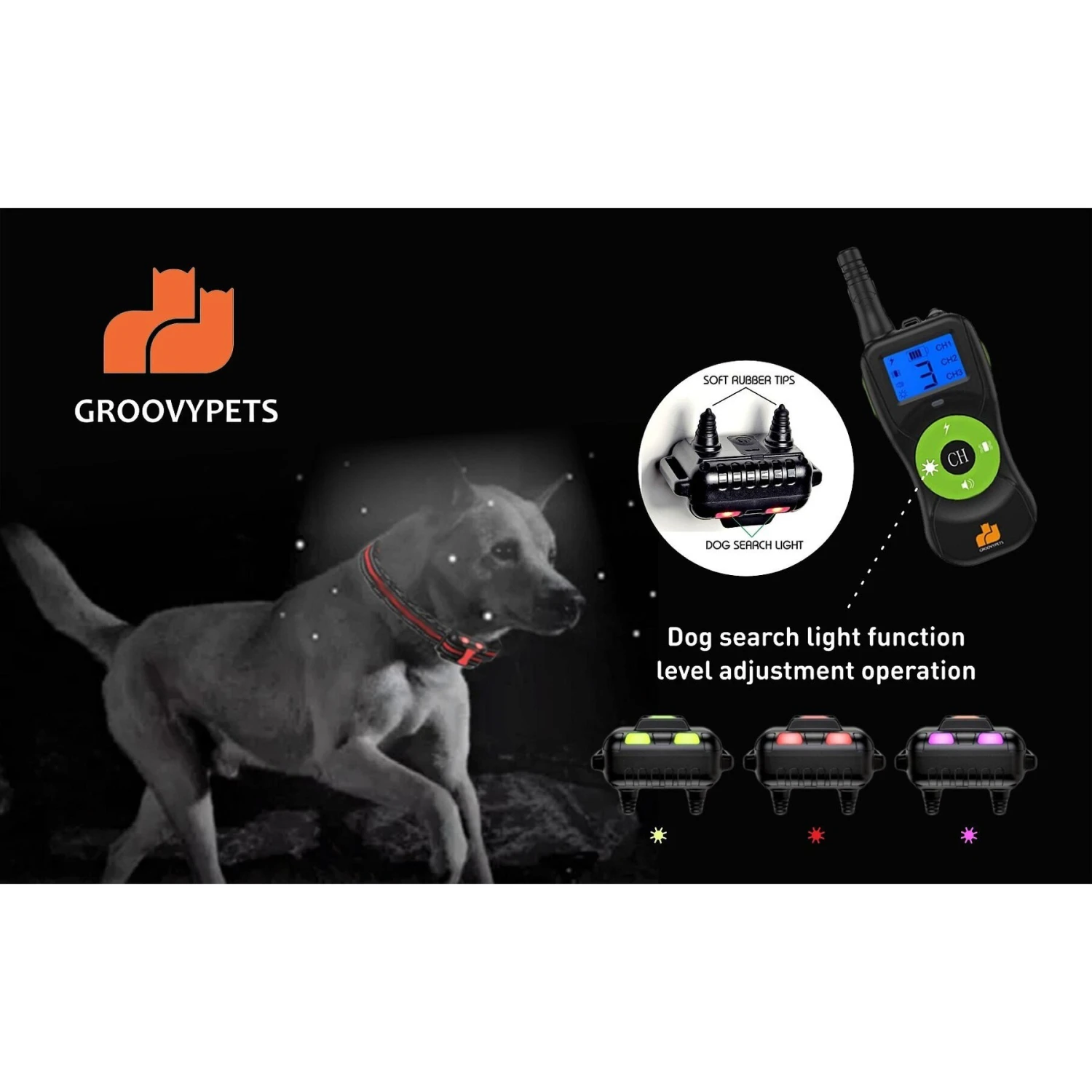 GroovyPets Three-Dog Kit 800 Yard Waterproof Long-Life Rechargable Remote Dog Training Shock Collar System 8 GroovyPets Three-Dog Kit 800 Yard Waterproof Long-Life Rechargable Remote Dog Training Shock Collar System - Image 8