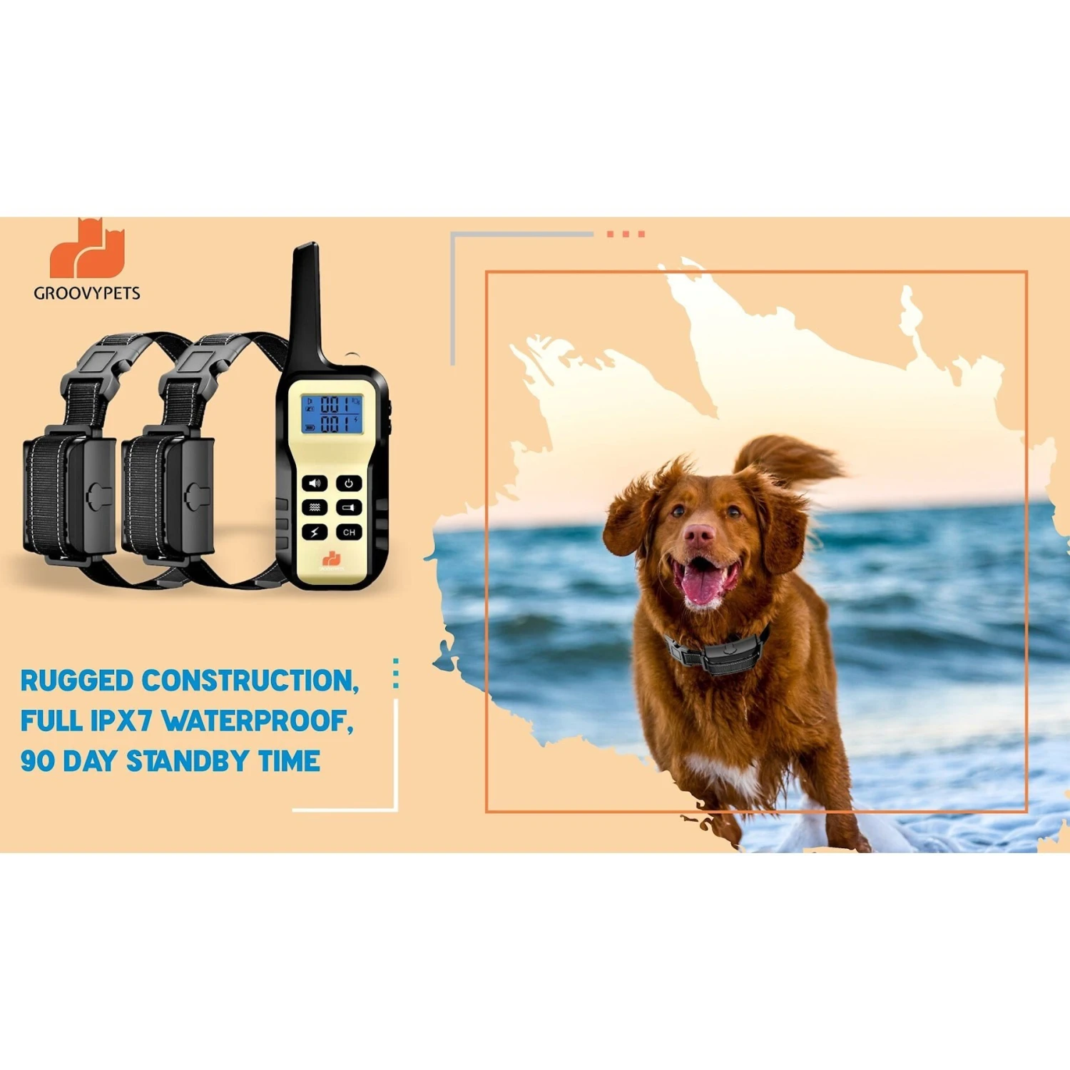 GroovyPets Two-Dog Set 1100 Yard Auto Anti Bark, Humane Beep, Vibration, Static Shock Waterproof Rechargeable Dog Training Shock Collar System 4 GroovyPets Two-Dog Set 1100 Yard Auto Anti Bark, Humane Beep, Vibration, Static Shock Waterproof Rechargeable Dog Training Shock Collar System - Image 4