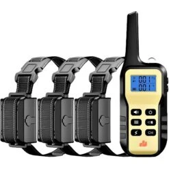 GroovyPets Three-Dog Set 1100 Yard Auto Anti Bark, Humane Beep, Vibration, Static Shock Waterproof Rechargeable Dog Training Shock Collar System