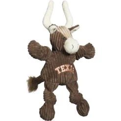 HuggleHounds Texas Longhorn Knottie Tough Squeaky Plush Dog Toy, Brown
