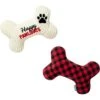 Frisco Holiday "Happy Pawlidays" Bone Plush Squeaky Dog Toy, Medium, 2 Count