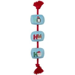 Frisco Holiday Ho Ho Ho Plush With Rope Squeaky Dog Toy