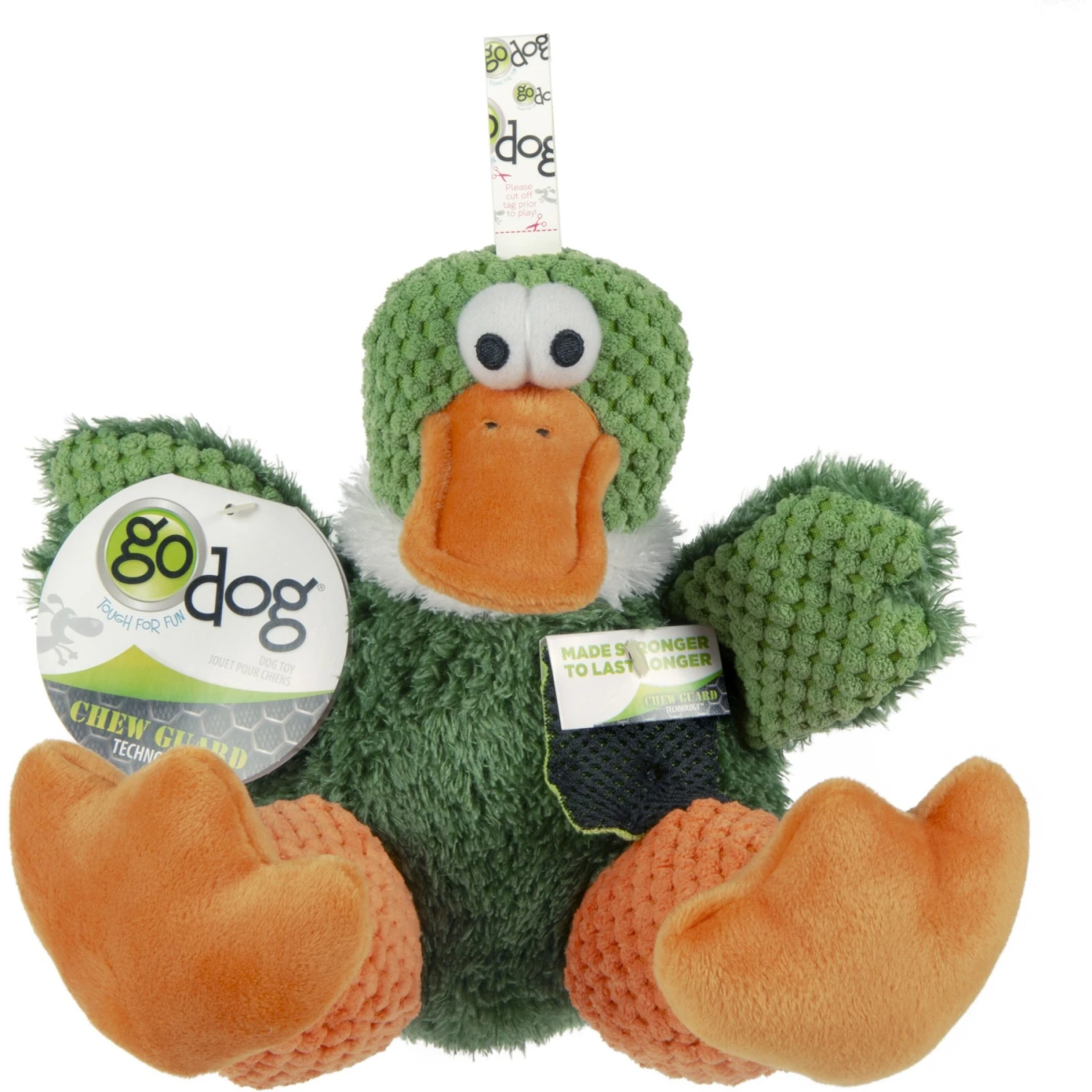 GoDog Checkers Sitting Duck Squeaker Dog Toy, Green 1 GoDog Checkers Sitting Duck Squeaker Dog Toy, Green