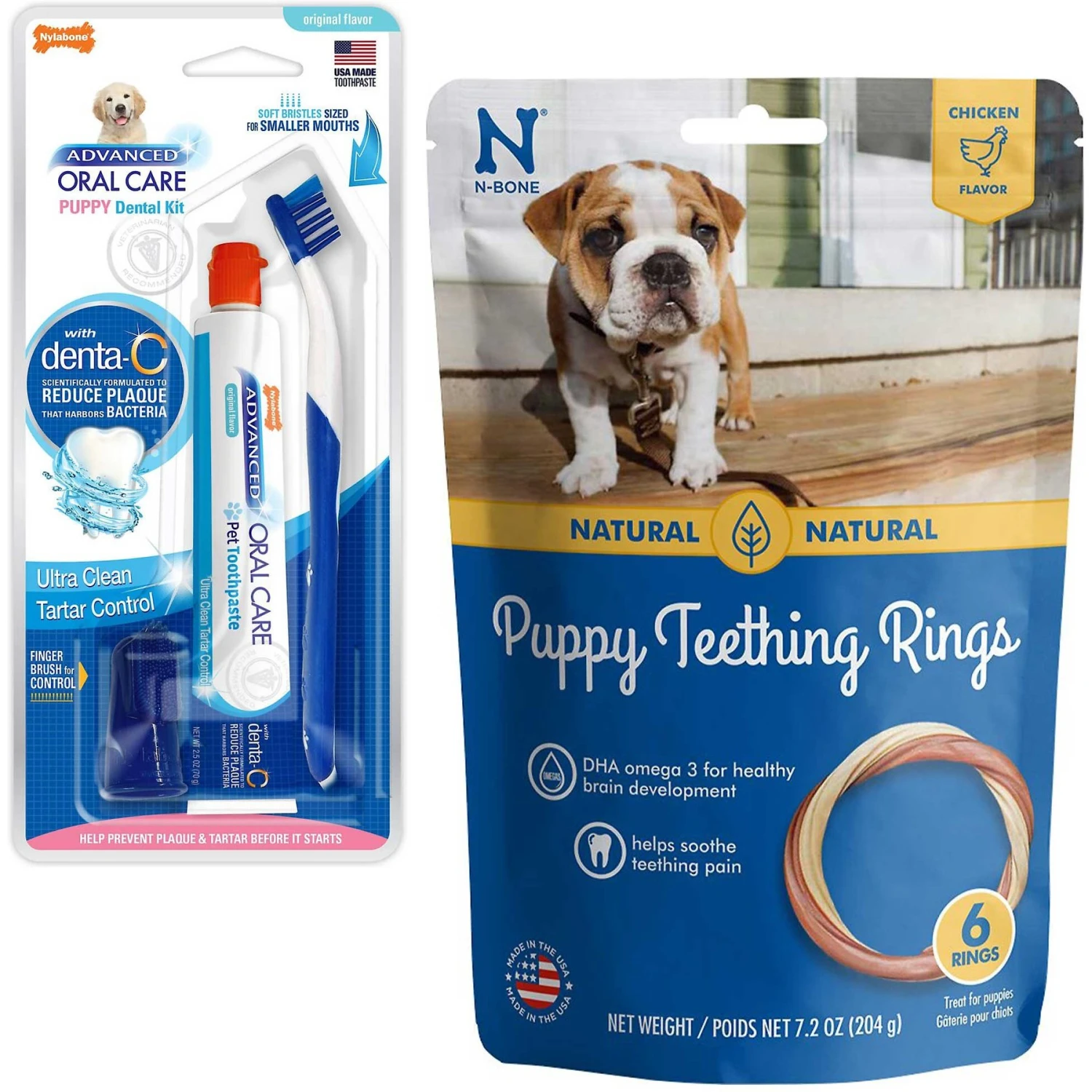 Nylabone Advanced Oral Care Original Flavor Puppy Dental Kit & N-Bone Puppy Teething Ring Chicken Flavor Dog Treats 1 Nylabone Advanced Oral Care Original Flavor Puppy Dental Kit & N-Bone Puppy Teething Ring Chicken Flavor Dog Treats