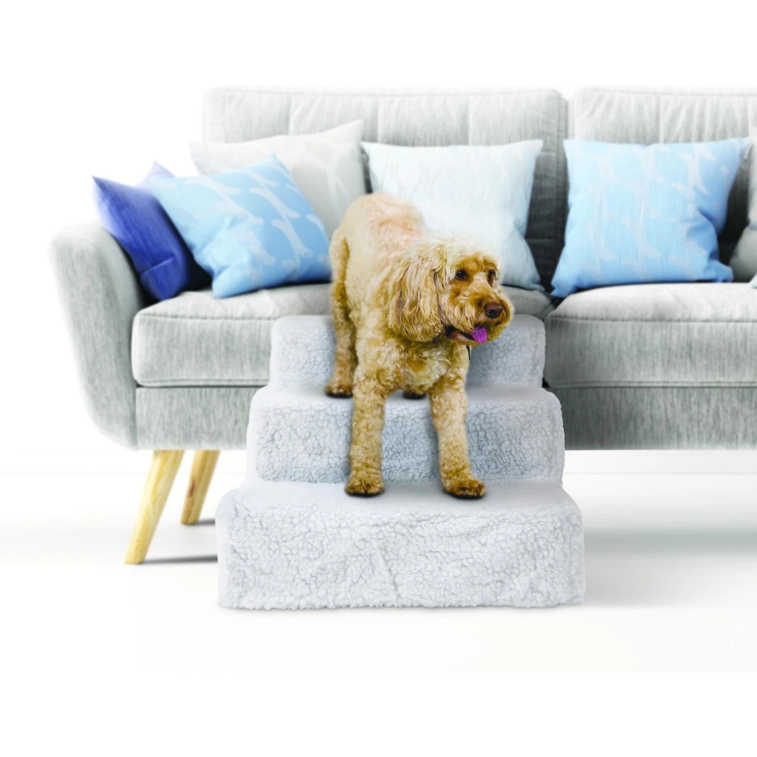 Pet Parade Three Step Dog & Cat Stairs, White, Medium 2 Pet Parade Three Step Dog & Cat Stairs, White, Medium - Image 2