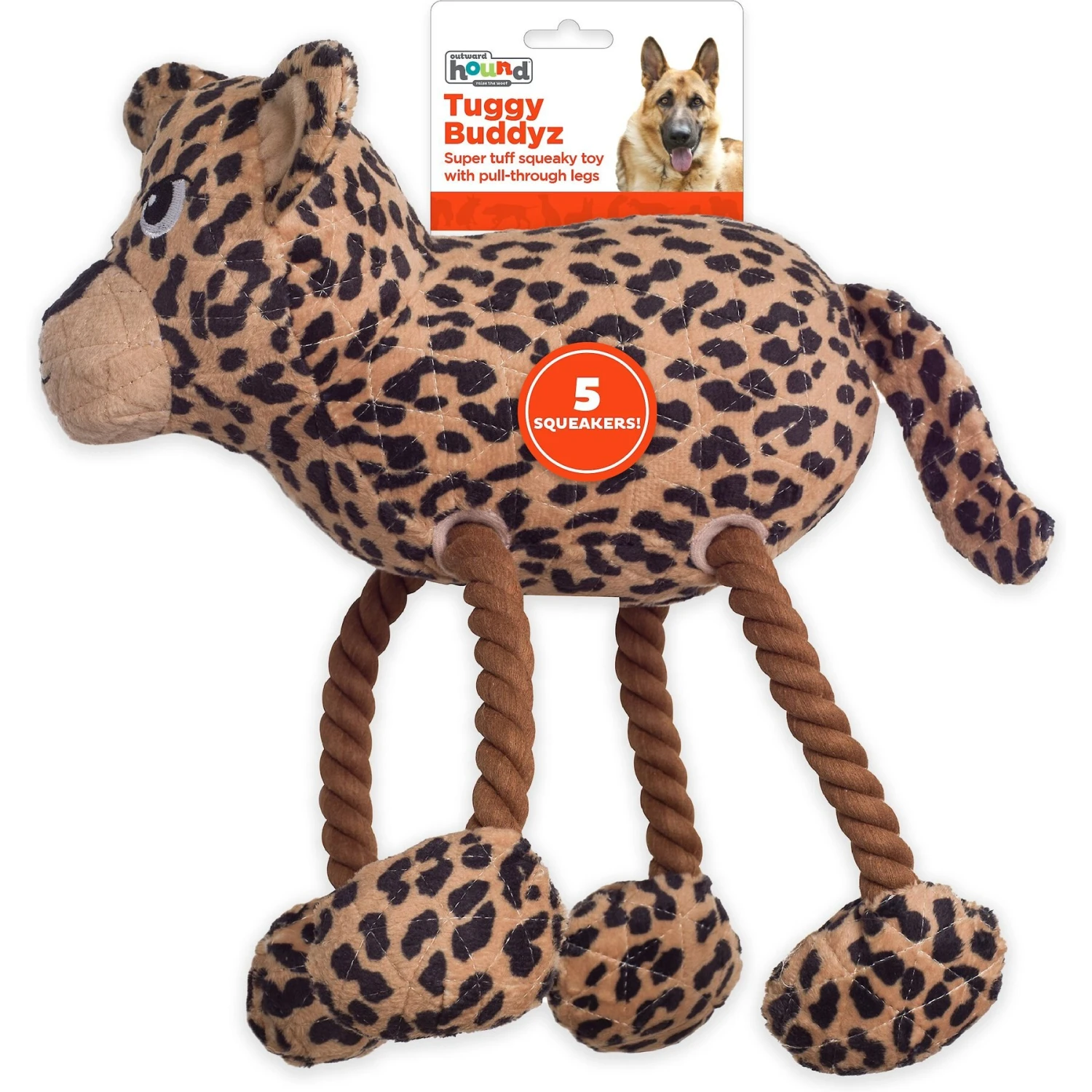 Outward Hound Tuggy Buddyz Leopard Rope Squeaky Dog Toy 6 Outward Hound Tuggy Buddyz Leopard Rope Squeaky Dog Toy - Image 6