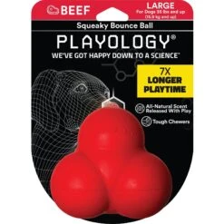 Playology All Natural Beef Scented Squeaky Bounce Ball Dog Toy, Red