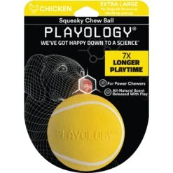 Playology All Natural Chicken Scented Squeaky Dog Chew Ball, Yellow, X-Large