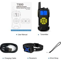 Petdiary T500 Deterrent Spray Rechargable Remote Dog Training Collar, Black -PetSafe Kong Shop 514366 PT8. AC SS1800 V1658212741