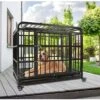 SMONTER Heavy Duty Metal Indoor & Outdoor Medium & Large Breed Dog Crate, Dark Silver