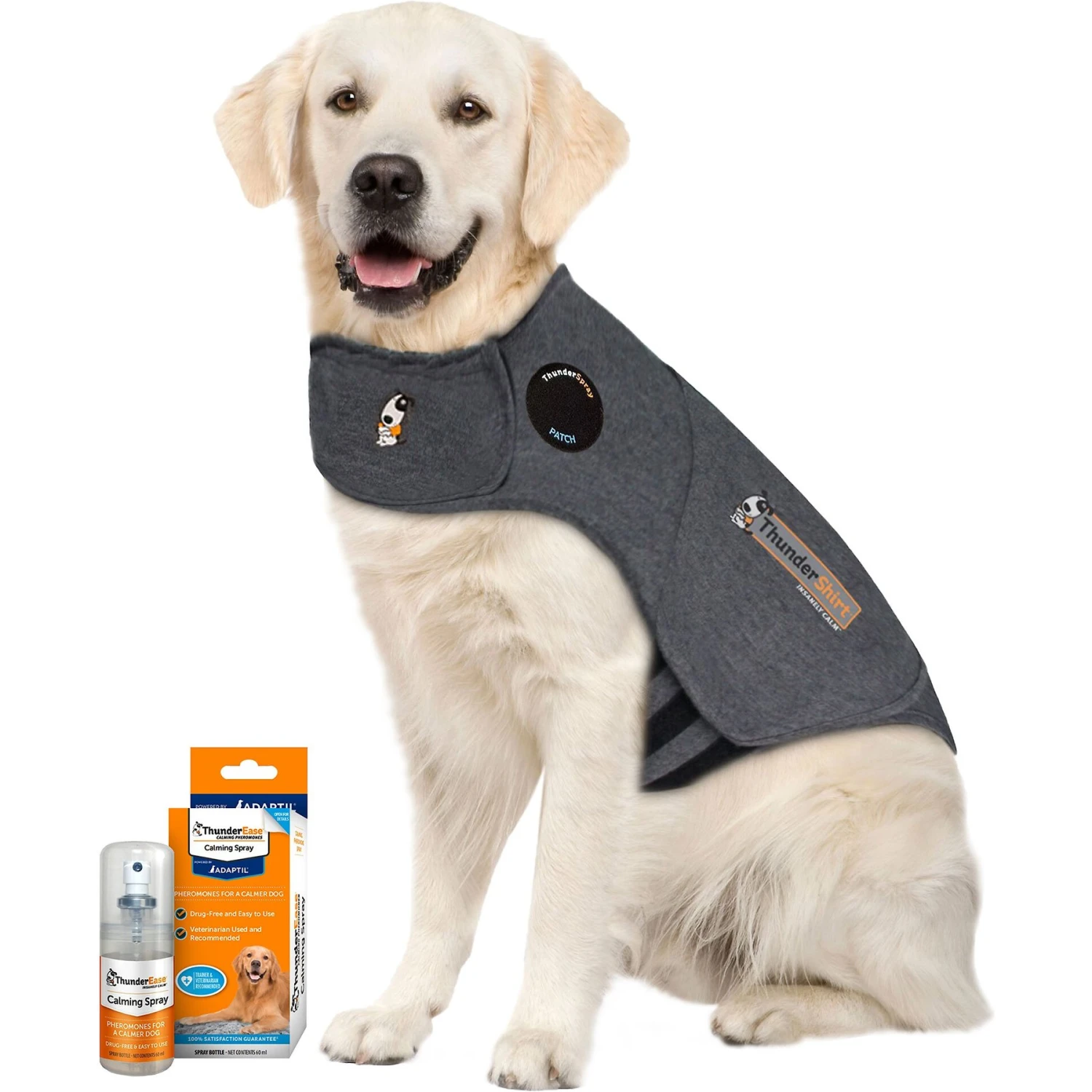 ThunderShirt Classic Anxiety & Calming Vest For Dogs, Heather Grey & ThunderEase Pheromone Calming Spray For Dogs 1 ThunderShirt Classic Anxiety & Calming Vest For Dogs, Heather Grey & ThunderEase Pheromone Calming Spray For Dogs