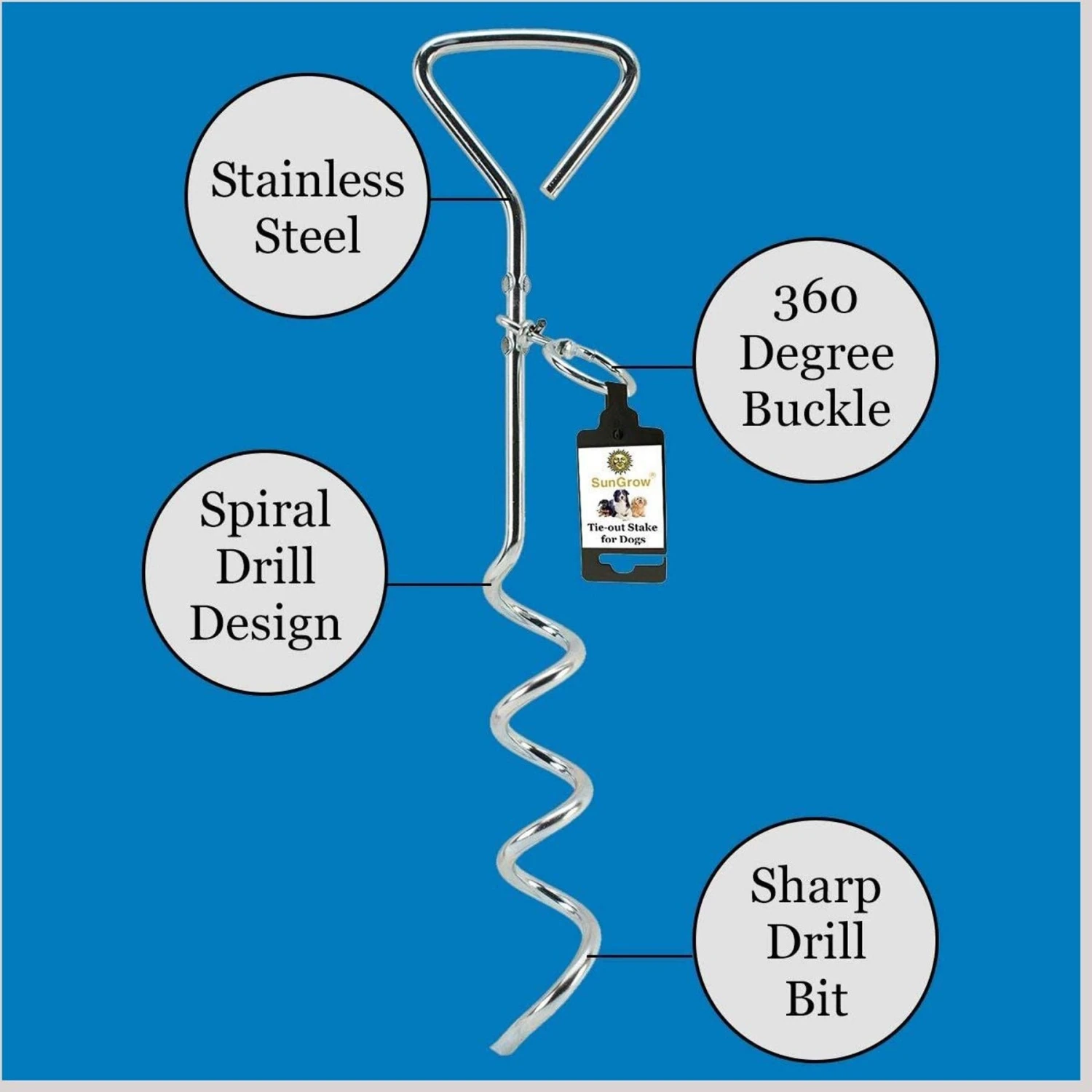 SunGrow Dog Tie Out Cable Stake, Escape Proof For Outside Training & Camping Gear 4 SunGrow Dog Tie Out Cable Stake, Escape Proof For Outside Training & Camping Gear - Image 4