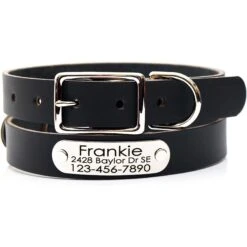 Mimi Green Leather With Personalized Name Plate Dog Collar