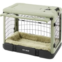 Pet Gear The Other Door Double Door Collapsible Wire Dog Crate & Plush Pad, Sage -PetSafe Kong Shop 64489 PT4. AC SS1800 V1562169784