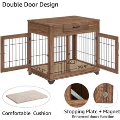 Unipaws Wooden Wire Double Door Furniture End Table Dog Crate -PetSafe Kong Shop 661086 PT3. AC SS1800 V1666297907