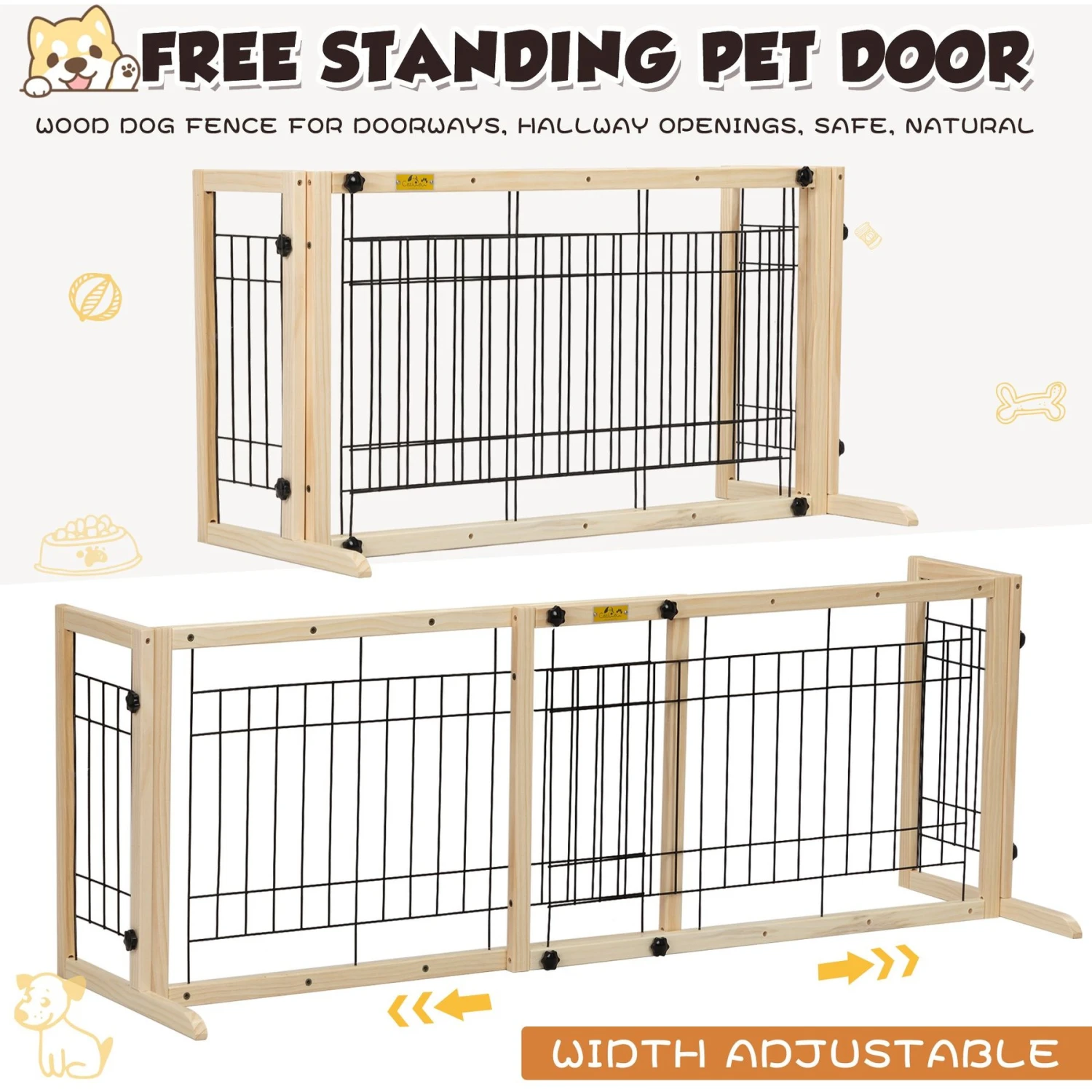 Coziwow 21-in Adjustable Extra Wide Freestanding Dog Gate, Natural Wood 5 Coziwow 21-in Adjustable Extra Wide Freestanding Dog Gate, Natural Wood - Image 5