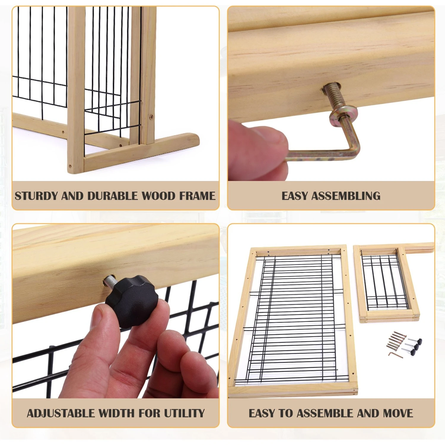 Coziwow 21-in Adjustable Extra Wide Freestanding Dog Gate, Natural Wood 8 Coziwow 21-in Adjustable Extra Wide Freestanding Dog Gate, Natural Wood - Image 8