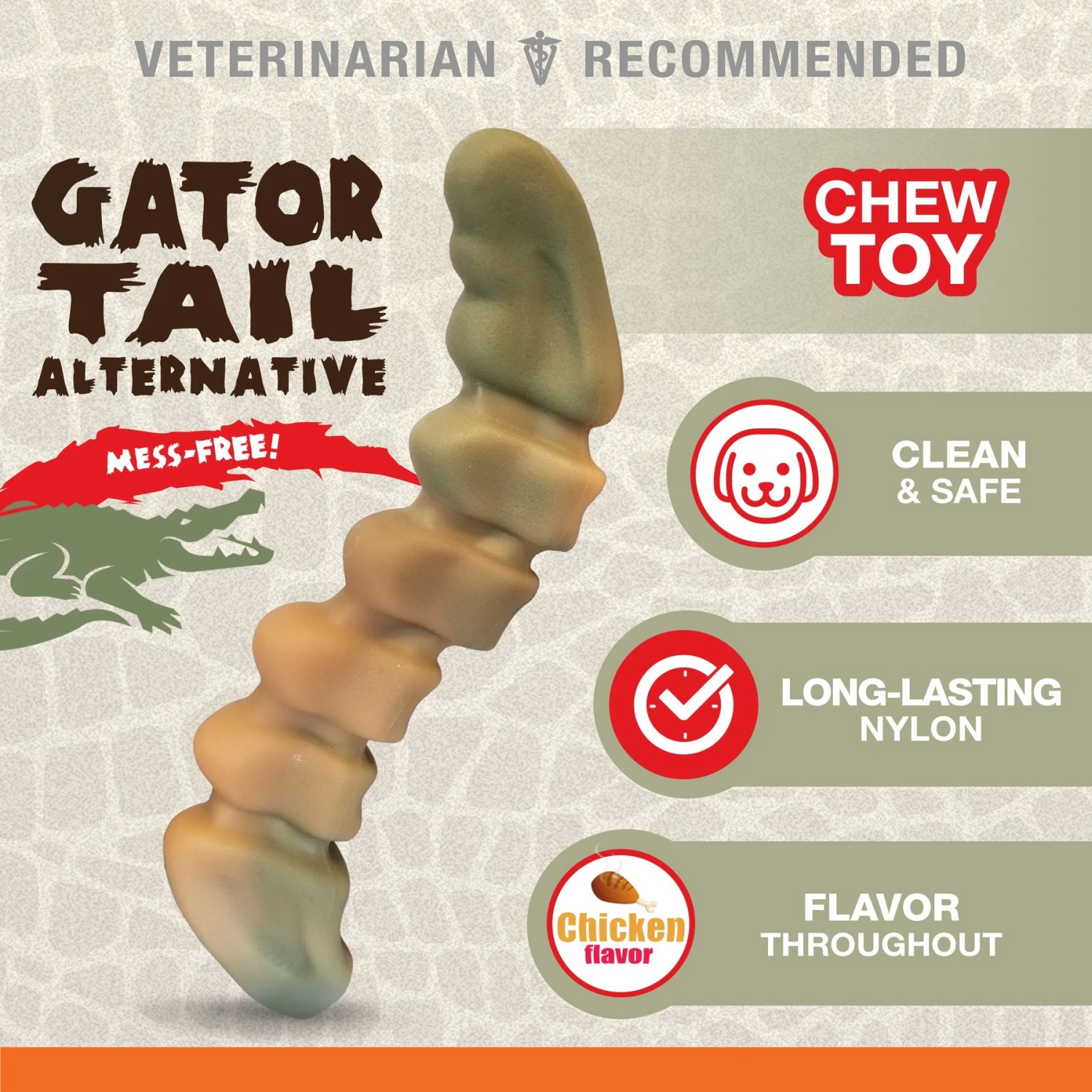 Nylabone Power Chew Gator Tail Alternative Chicken Flavor Dog Chew Toy, Large 3 Nylabone Power Chew Gator Tail Alternative Chicken Flavor Dog Chew Toy, Large - Image 3