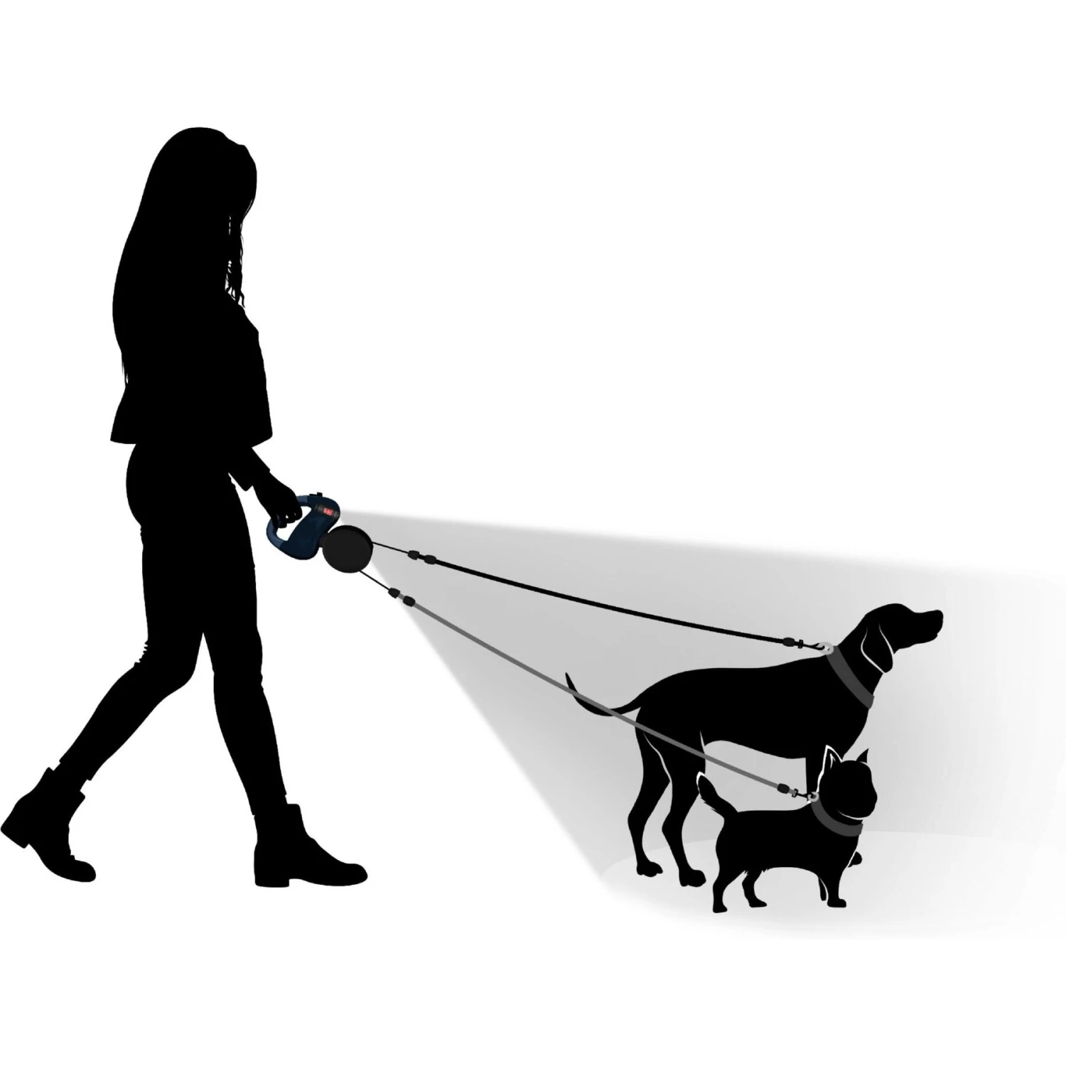 Wigzi LED Dual Retractable Dog Leash, Black, Small 2 Wigzi LED Dual Retractable Dog Leash, Black, Small - Image 2