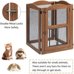 Unipaws 4 Panel Wire Mesh Dog & Cat Gate With Small Pet Door, Walnut, Large -PetSafe Kong Shop 704534 PT4. AC SS1800 V1670426118