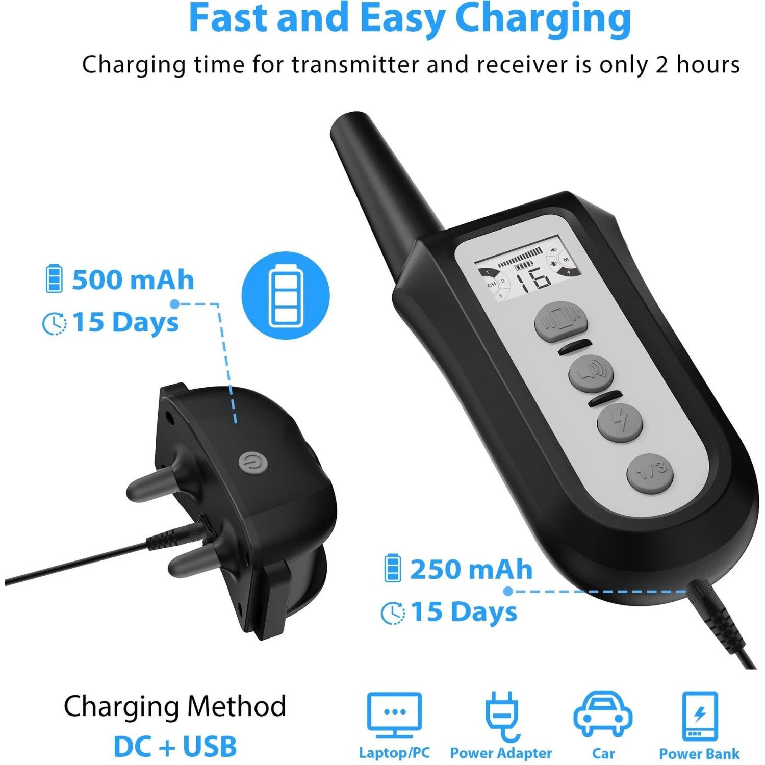 Petdiary Rechargeable Advanced Remote Training Dog Collar, Black/Silver, Medium 4 Petdiary Rechargeable Advanced Remote Training Dog Collar, Black/Silver, Medium - Image 4