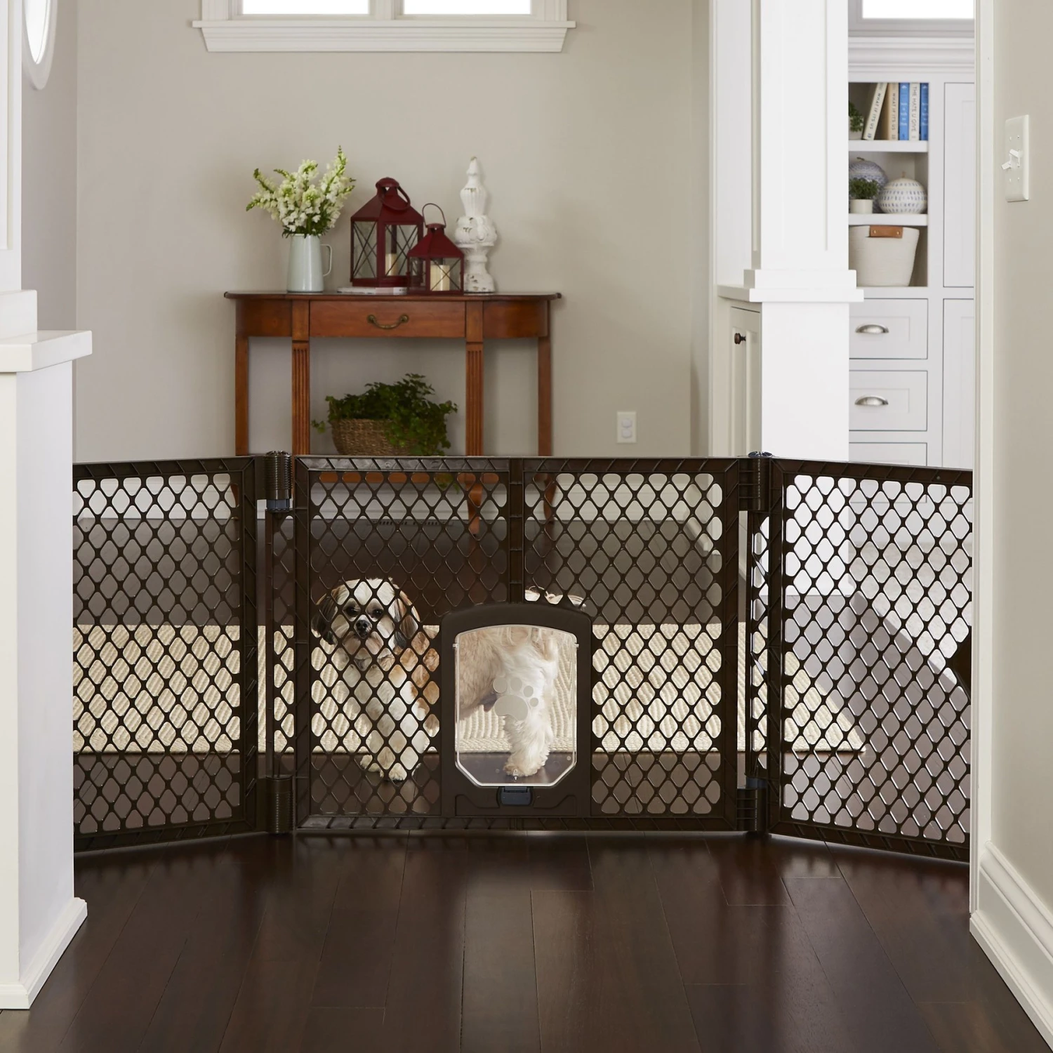 MyPet Extra Wide Cat & Dog Gate With Pet Door, Brown 4 MyPet Extra Wide Cat & Dog Gate With Pet Door, Brown - Image 4