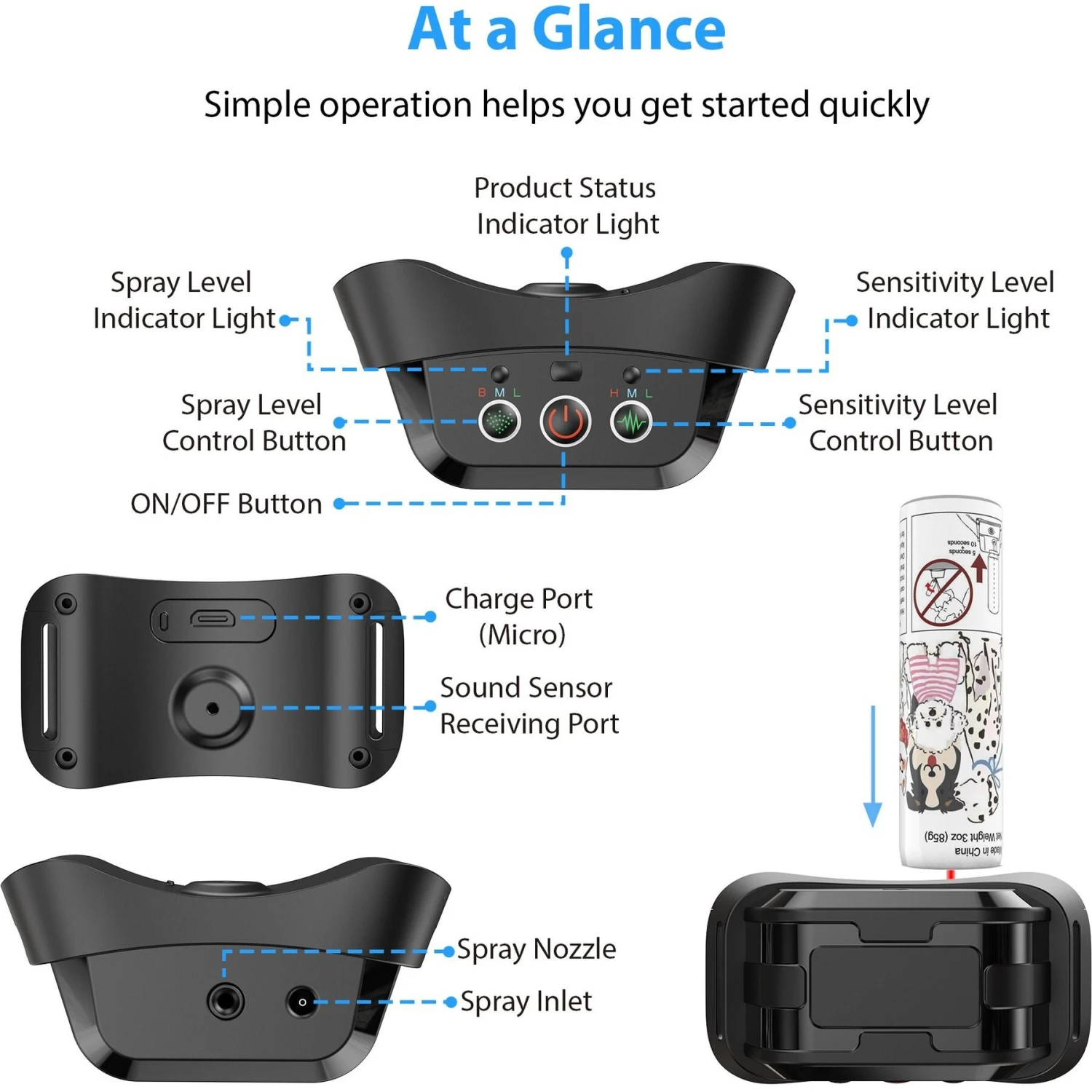 Petdiary Deterrent Dog Spray Collar With Spray Refill, Black 5 Petdiary Deterrent Dog Spray Collar With Spray Refill, Black - Image 5