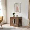 Unipaws Wooden Wire Double Door Furniture End Table Dog Crate,Walnut, Small