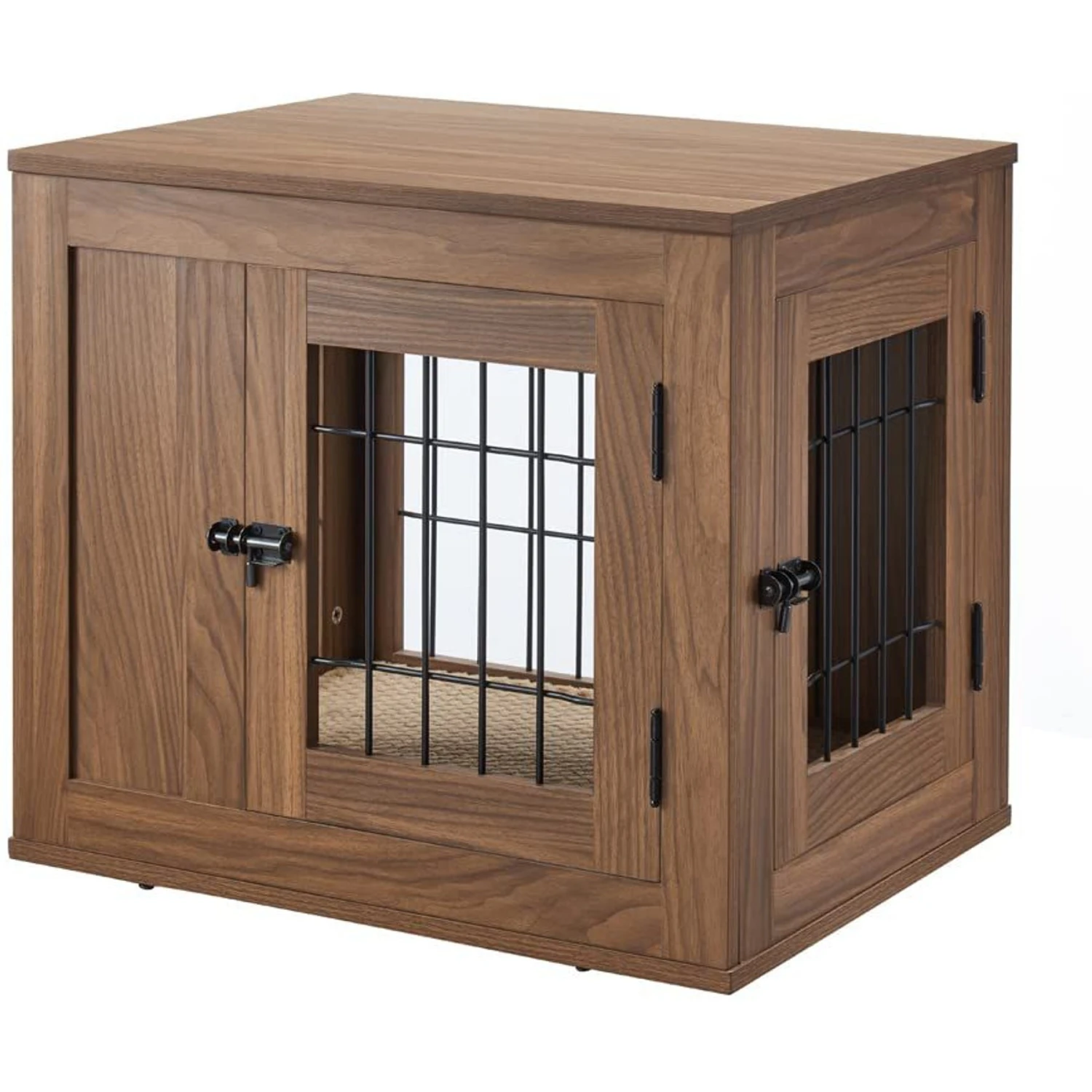 Unipaws Wooden Wire Double Door Furniture End Table Dog Crate,Walnut, Small 3 Unipaws Wooden Wire Double Door Furniture End Table Dog Crate,Walnut, Small - Image 3
