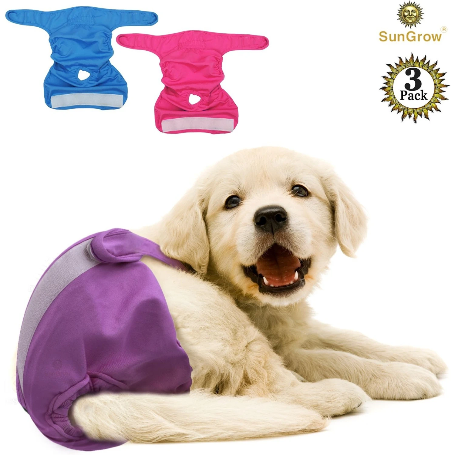 SunGrow Reusable Female Cat & Dog Diapers For Heat Cycle, 9-in To 15-in Waist, 3 Count 2 SunGrow Reusable Female Cat & Dog Diapers For Heat Cycle, 9-in To 15-in Waist, 3 Count - Image 2