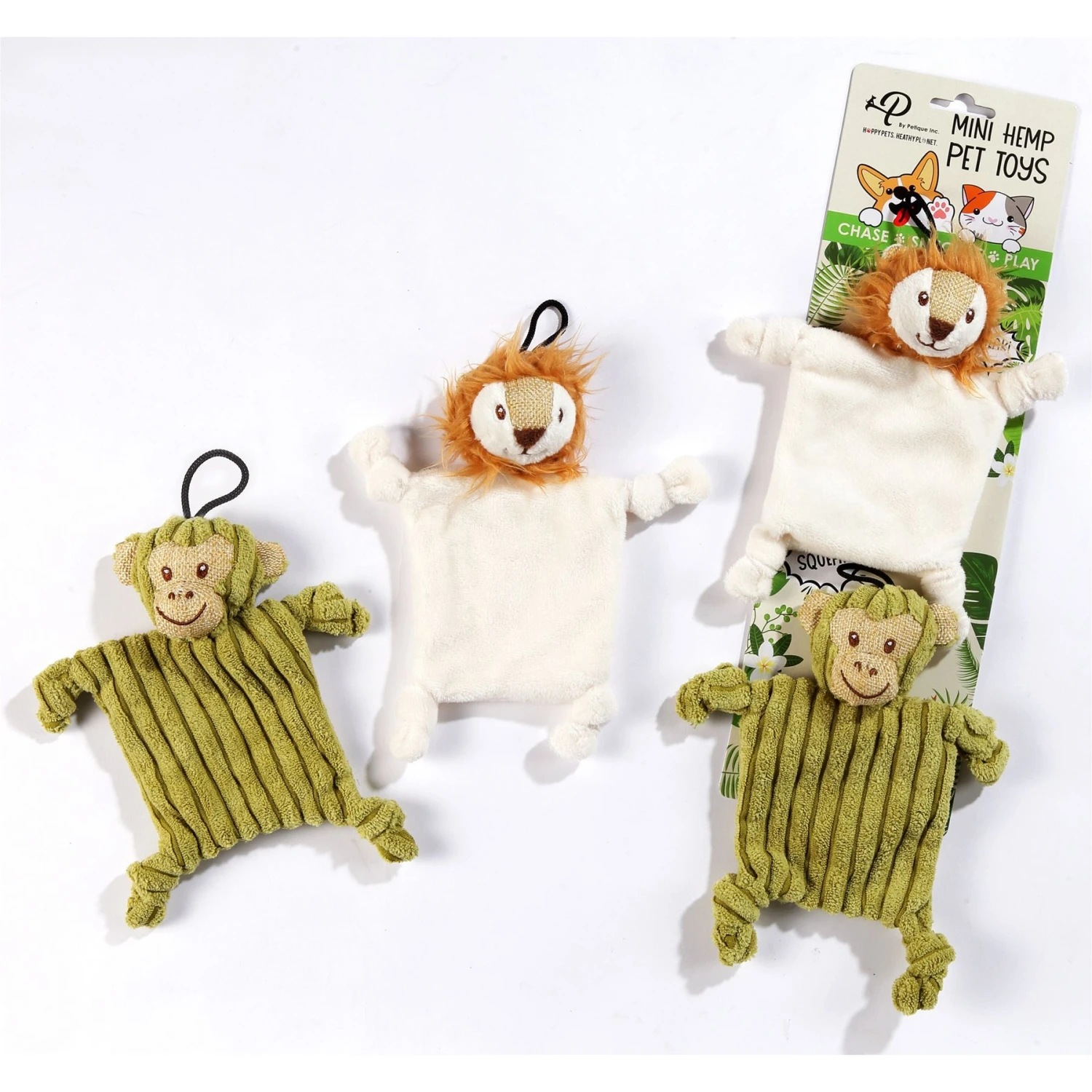 Petique Mini Flying Hemp Monkey & Lion Plush Dog Toy, 2 Count 1 Petique Mini Flying Hemp Monkey & Lion Plush Dog Toy, 2 Count
