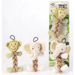 Petique Mini Tough Hemp Monkey & Elephant Plush Dog Toy, 2 Count