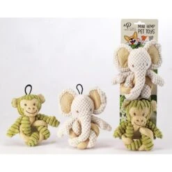Petique Mini Hemp Twist Monkey & Elephant Plush Dog Toy, 2 Count