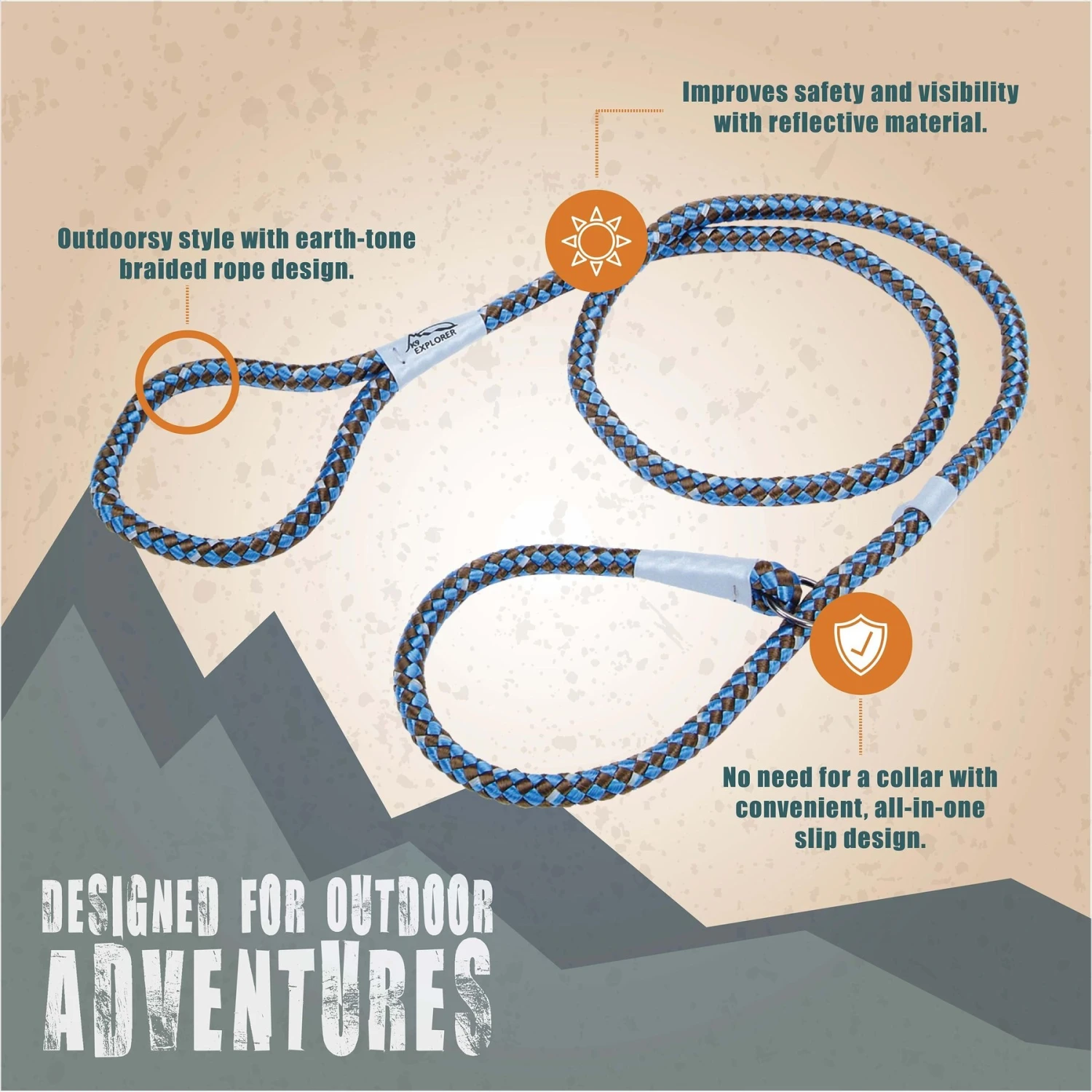 K9 Explorer Reflective Braided Rope Slip Dog Leash 2 K9 Explorer Reflective Braided Rope Slip Dog Leash - Image 2