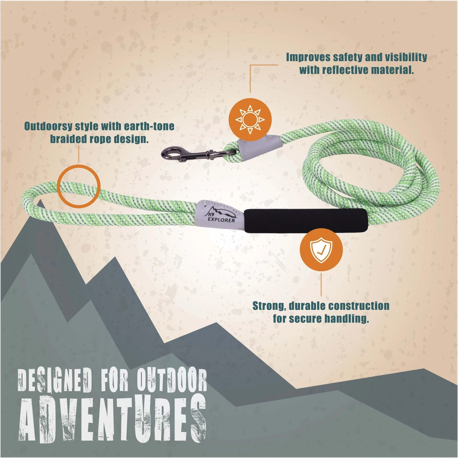 K9 Explorer Brights Reflective Braided Rope Snap Leash 2 K9 Explorer Brights Reflective Braided Rope Snap Leash - Image 2