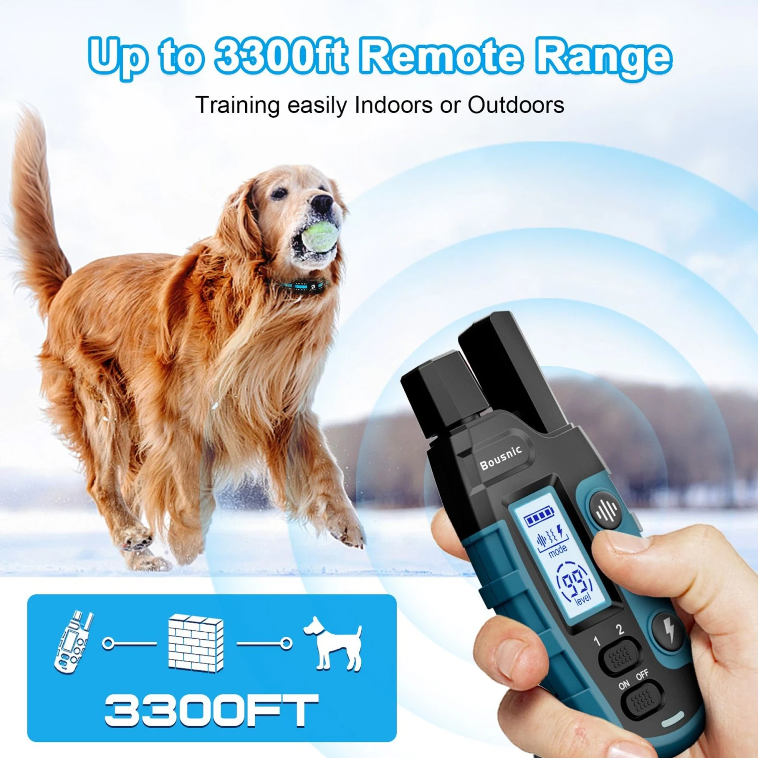 Bousnic Remote Waterproof Dog Training Collar, 3300-ft 3 Bousnic Remote Waterproof Dog Training Collar, 3300-ft - Image 3