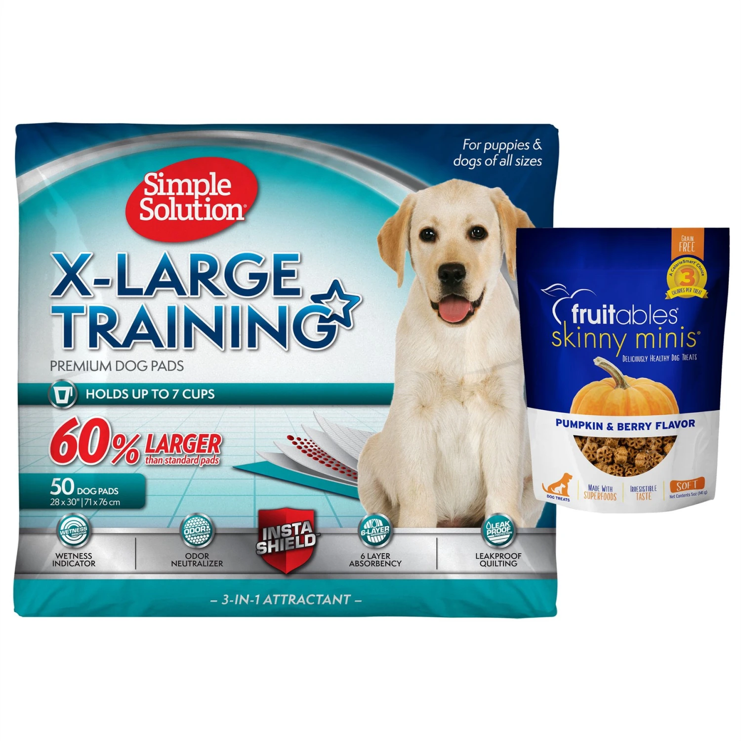 Simple Solution Extra Large Training Pads, 28" X 30" & Fruitables Skinny Minis Pumpkin & Berry Flavor Dog Treats 1 Simple Solution Extra Large Training Pads, 28" X 30" & Fruitables Skinny Minis Pumpkin & Berry Flavor Dog Treats