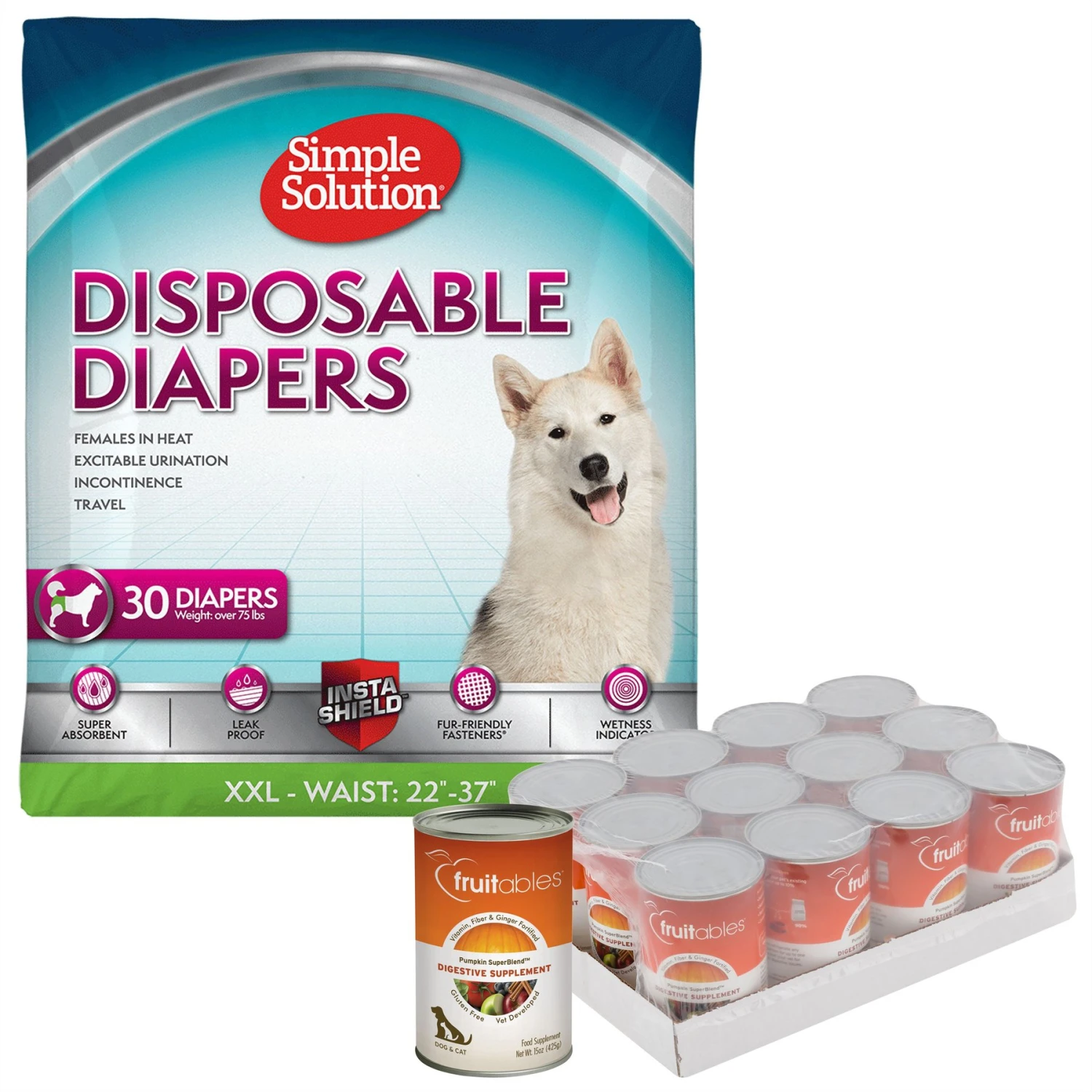 Simple Solution Disposable Female Dog Diapers & Fruitables Pumpkin SuperBlend Digestive Dog & Cat Supplement 1 Simple Solution Disposable Female Dog Diapers & Fruitables Pumpkin SuperBlend Digestive Dog & Cat Supplement
