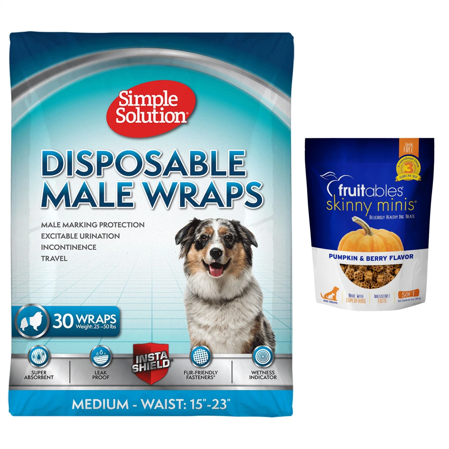 Simple Solution Disposable Male Dog Wrap & Fruitables Skinny Minis Pumpkin & Berry Flavor Dog Treats 1 Simple Solution Disposable Male Dog Wrap & Fruitables Skinny Minis Pumpkin & Berry Flavor Dog Treats