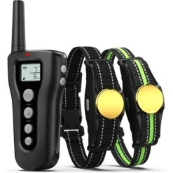 Casfuy 1000-ft Remote Rechargeable Waterproof Electric Dog Training Collar, Black, 2 Count