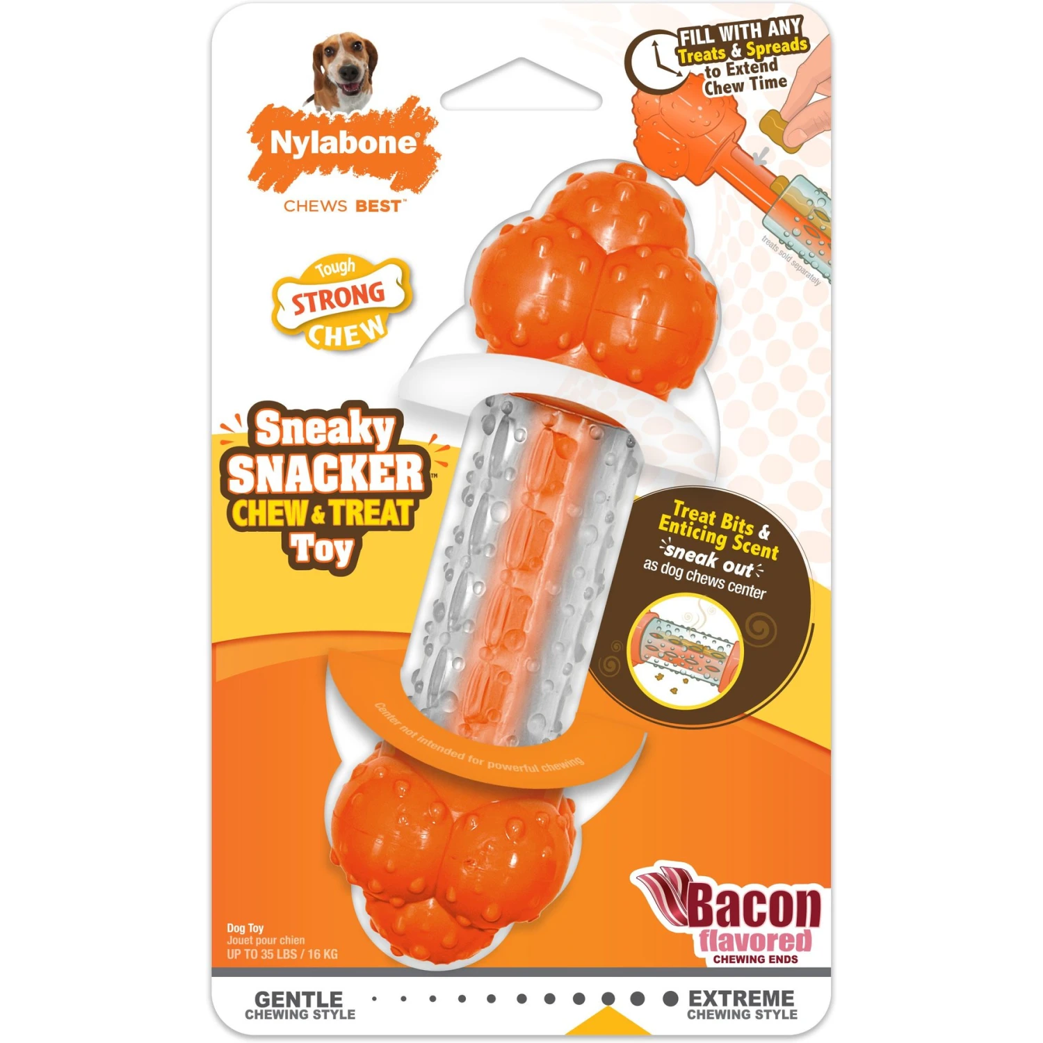 Nylabone Sneaky Snacker Bacon Flavor Dog Treat Toy, Orange 1 Nylabone Sneaky Snacker Bacon Flavor Dog Treat Toy, Orange