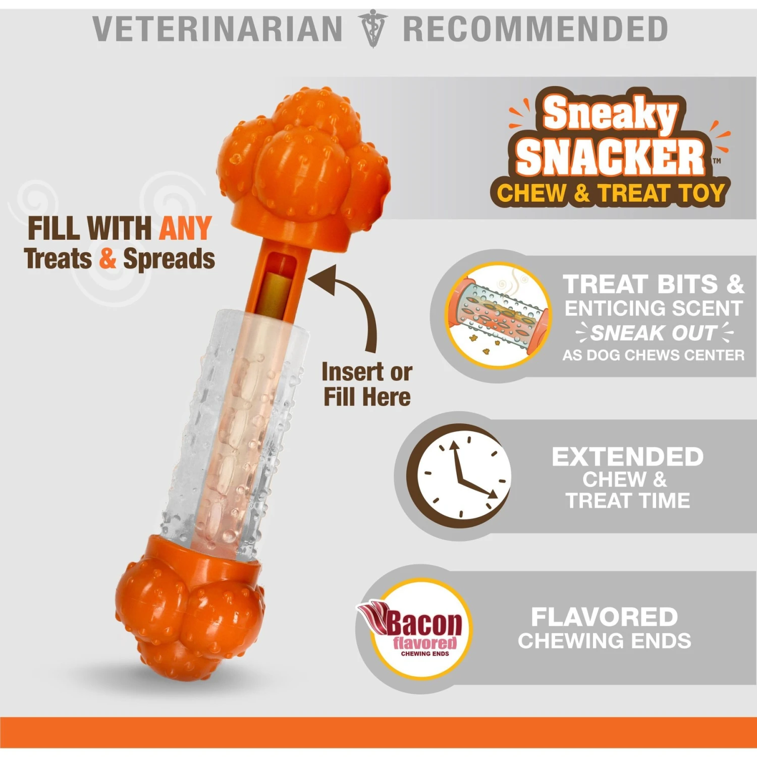 Nylabone Sneaky Snacker Bacon Flavor Dog Treat Toy, Orange 3 Nylabone Sneaky Snacker Bacon Flavor Dog Treat Toy, Orange - Image 3