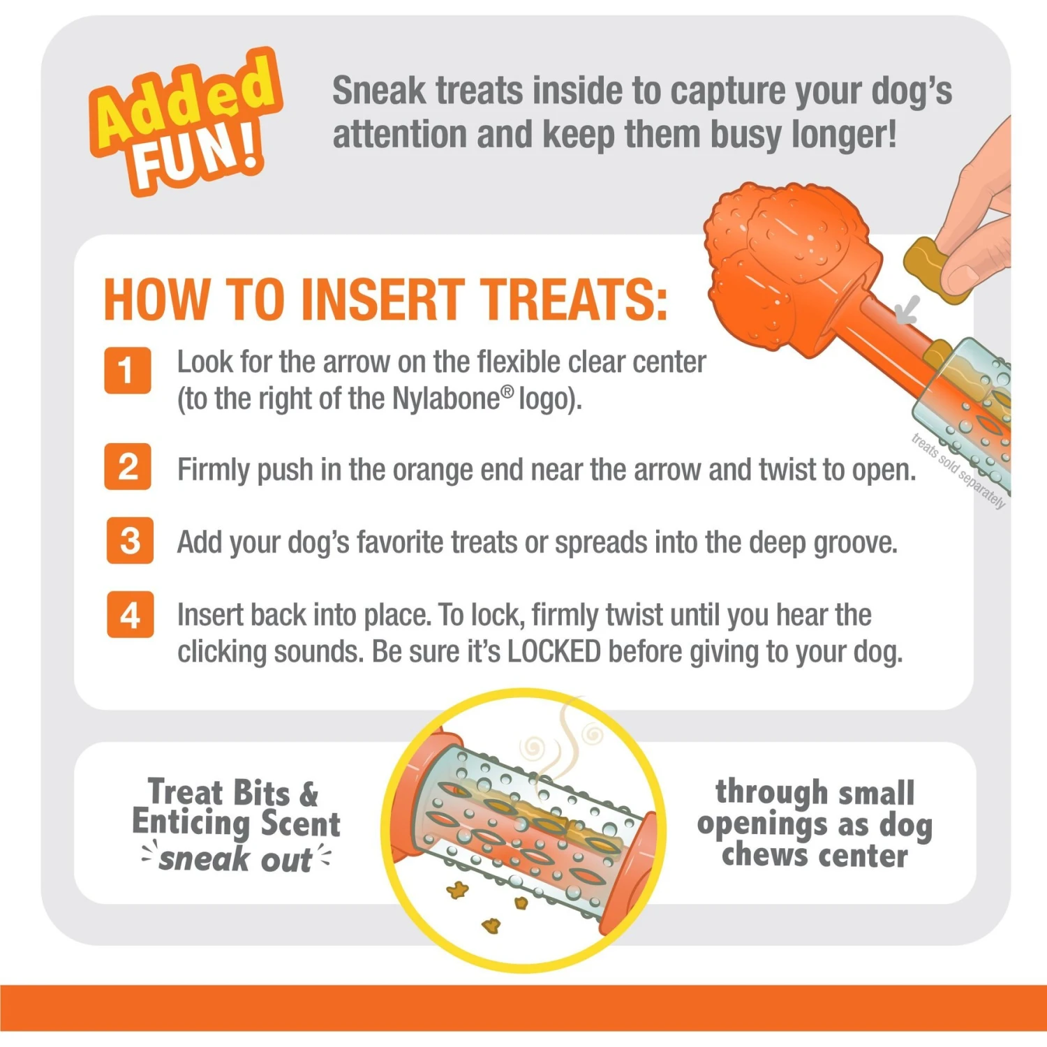 Nylabone Sneaky Snacker Bacon Flavor Dog Treat Toy, Orange 4 Nylabone Sneaky Snacker Bacon Flavor Dog Treat Toy, Orange - Image 4